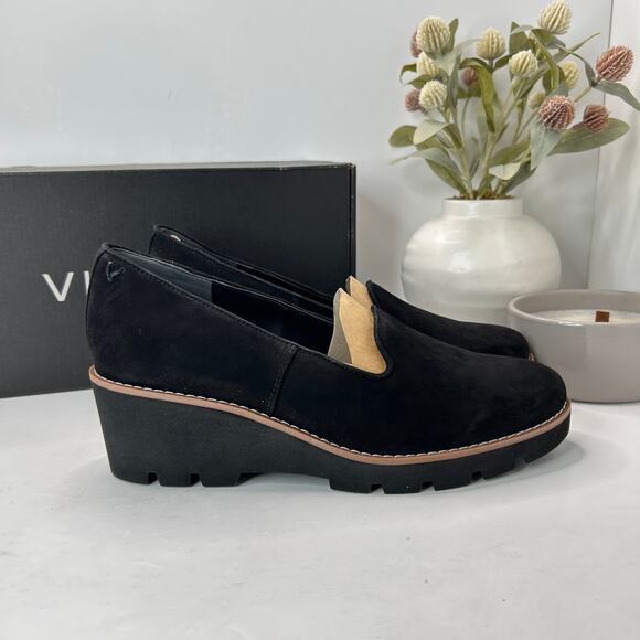 Vionic Shoes - Vionic Willa Wedge Loafers Suede Slip On Black Women's 9 NWB Career Minimalist